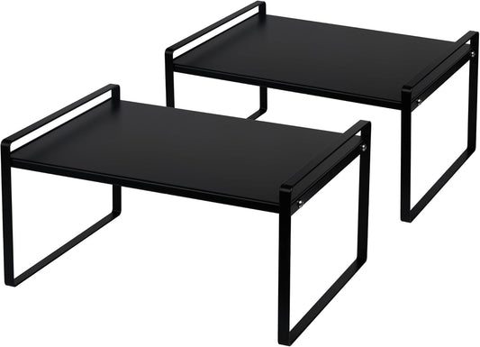 Nxconsu 2Pack Cabinet Shelves Stackable Shelf Organizer Rack Riser for Kitchen Cabinet Pantry Cupboard Counter Countertop Home Organization Storage Space Saver Heavy Duty Metal Nonslip Black Wide Tall