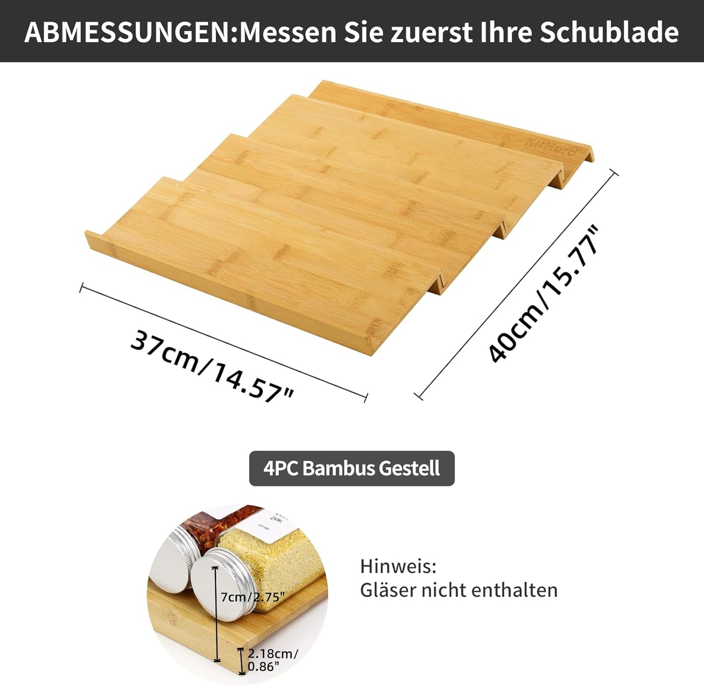 Spice Drawer Organzier,4 Tiers Bamboo Spice Rack Tray Insert for Cabinet Drawer Countertop, Kitchen Seasoning Storage Drawer Organization,14.57" Wide x 15.8" Deep （Hold UP To 32 Jars