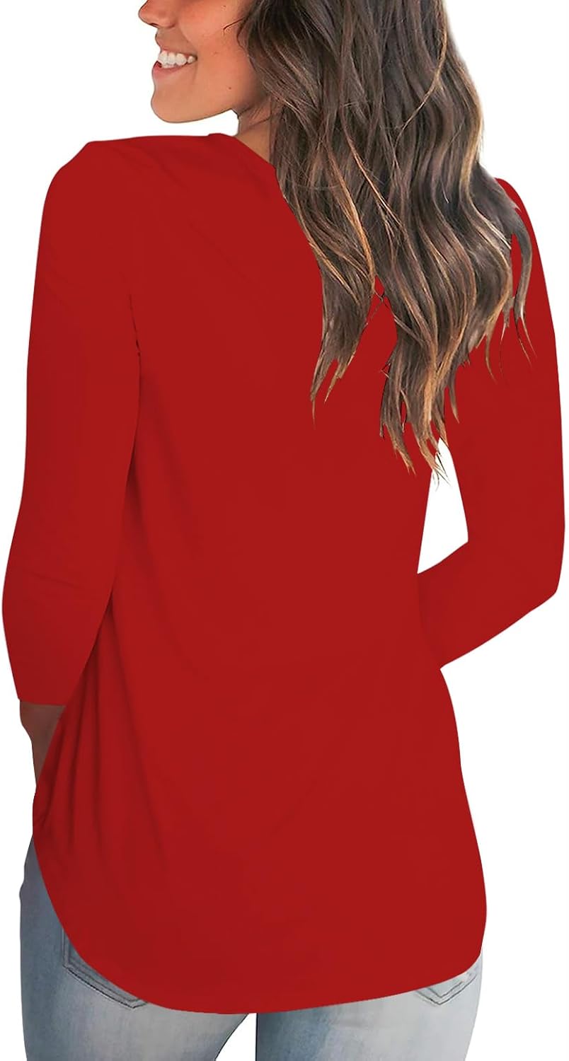 Tobrief Women's Long Sleeve V-Neck Shirts Fall Graphic Tees Loose Casual T-Shirt