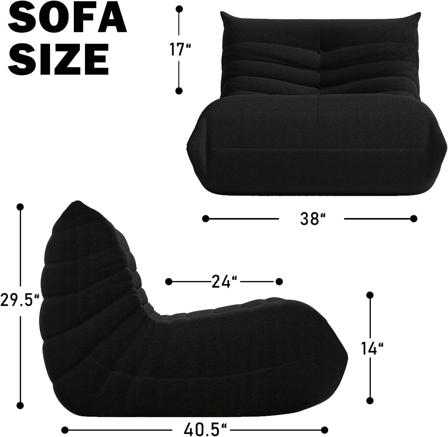 Bean Bag Chair, Memory Foam Bean Bag Sofa Large Bean Bag Chair for Adults, Bean Bag Chairs for Teens with High Density Comfortable Foam, Bean Bag for Living Room, Bedroom (Black)