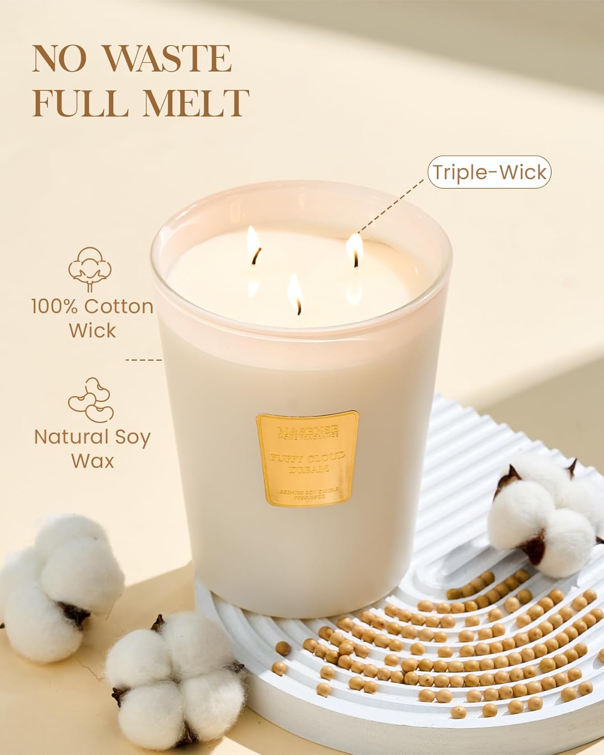 M&SENSE Puffy Cloud Dream Scented Candle, 35 OZ Extra Large 3 Wick Natural Soy Wax Candles 150 Hours Long Lasting Slow Burning, Candles Gift for Spring Home Decor