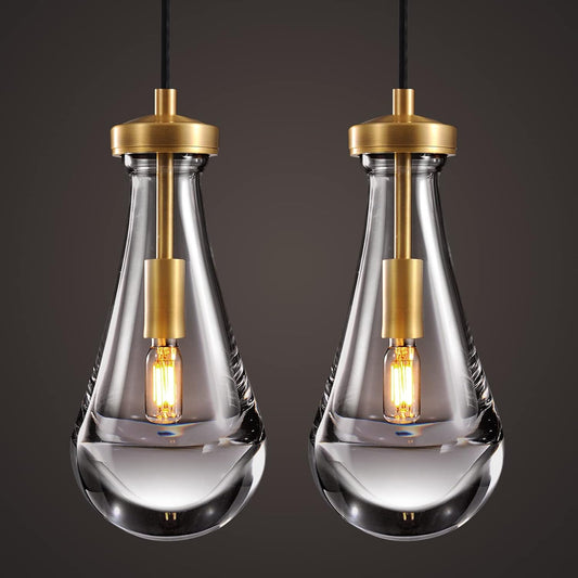 Raindrop Pendant Lights Set of 2, Brass Pendant Lights Kitchen Island, Gold Island Light for Kitchen Dining Room Light Fixture, Chandelier for Living Room Bedroom Bathroom, Bulb Included