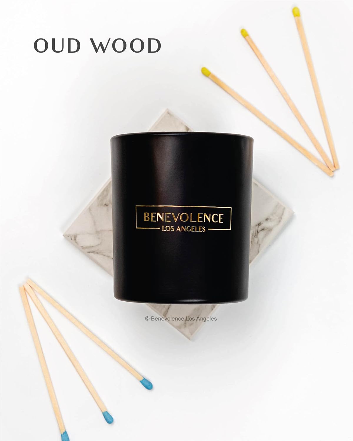 Benevolence LA Oud Wood Scented Candle | Soy Candles, Black Candle for Home | Gifts for Women and Men | Home Fragrance | Aromatherapy | 8oz, 45 Hour Burn