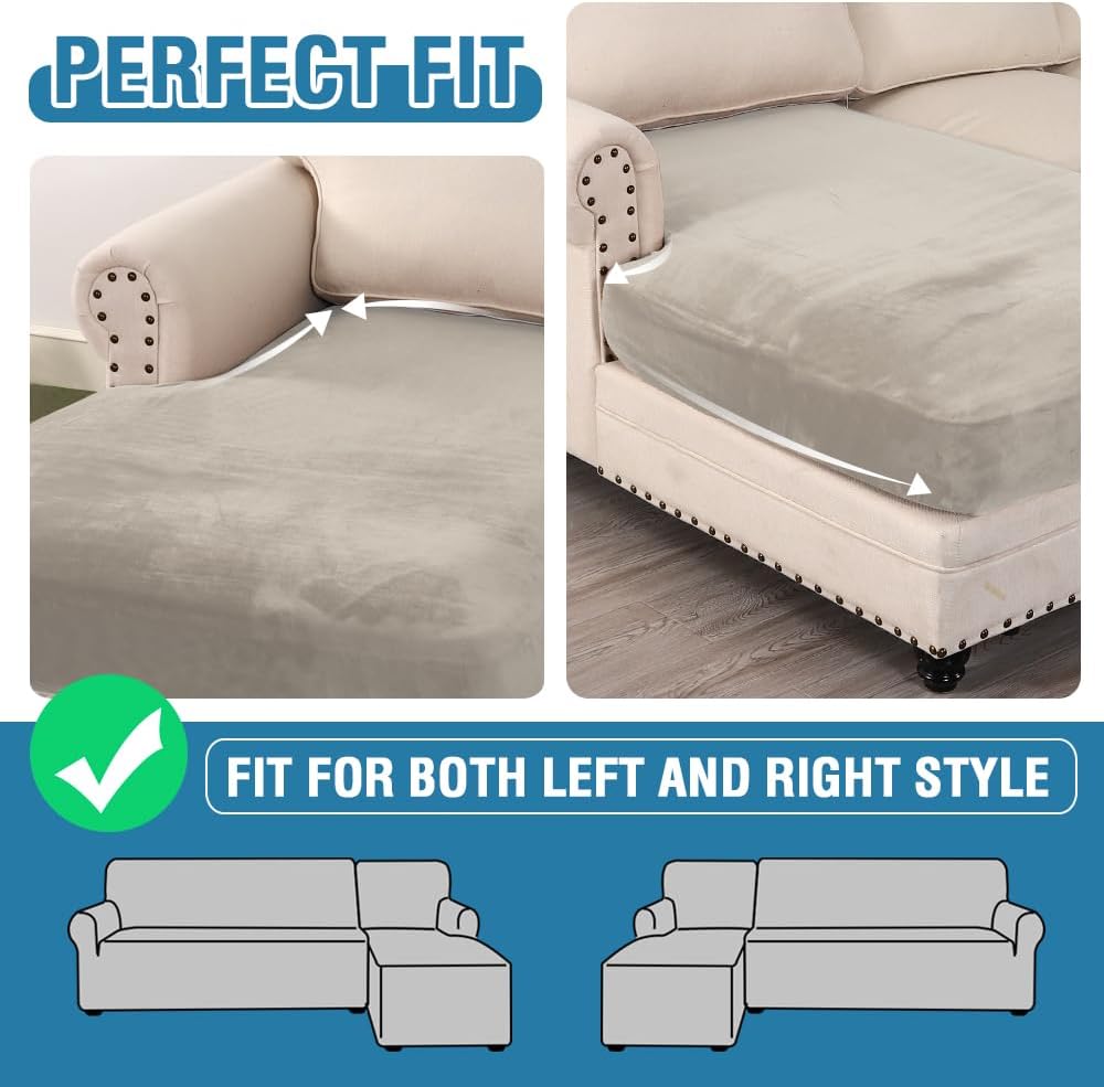 H.VERSAILTEX Velvet Stretch Individual Chaise Cover Sectional Couch Covers for L Shaped Sofa Both Left/Right Furniture Protector Seat Cushion Sofa Cover (1 Piece Chaise Cover, French Oak)