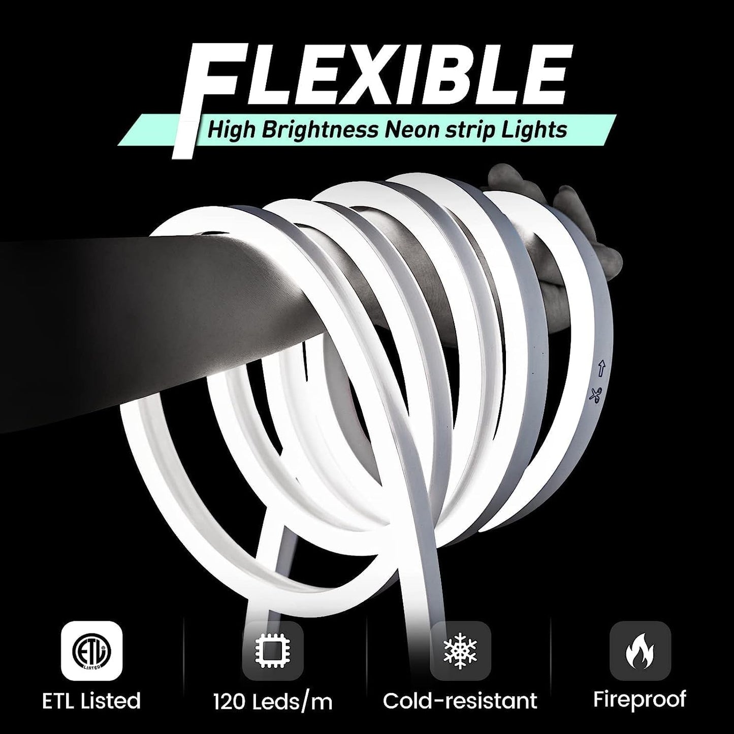 GZBtech Flexible LED Neon Rope Lights 132FT,AC 110-120V Waterproof Strip Light, 120 LEDs/M Cuttable Connectable Neon Lighting for Indoor Outdoor Home Decor/Commercial Building Use-Cold White 40M