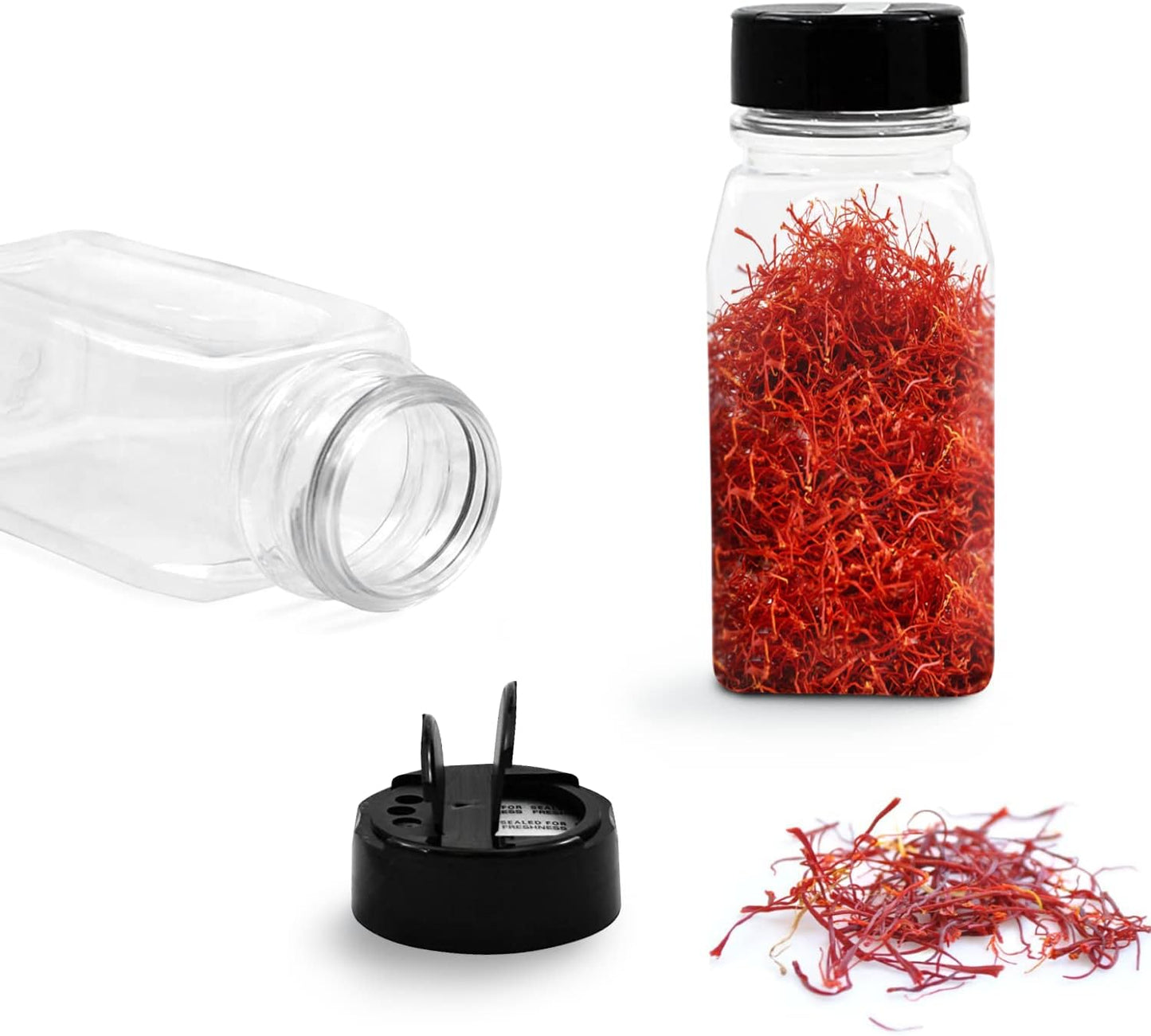 RoyalHouse - 6 Pack 14 Oz Plastic Spice Jars with Black Cap, Clear and Safe Plastic Bottle Containers with Shaker Lids for Storing Spice, Herbs and Seasoning Powders, BPA Free, Made in USA