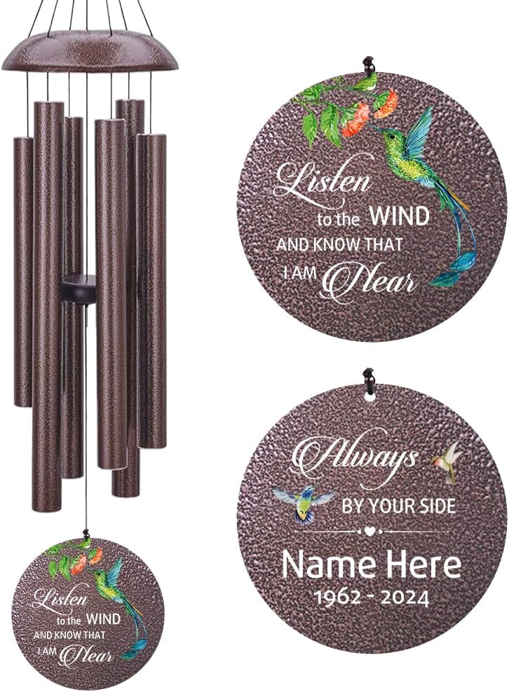Sympathy Wind Chimes, Personalized Wind Chime for Loss of Loved Mom/Dad/Lover, Colorful Hummingbird Memorial Wind Chimes, Commemorative Sympathy Gifts