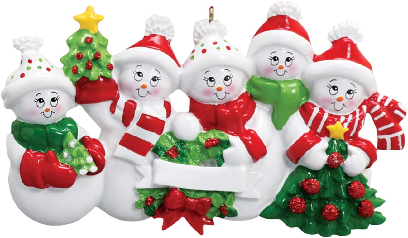 3D Snowman Family of 5 Ornament 2025 Personalized Family Christmas Ornaments 2025 | Snow People Mittens Personalized Tree Ornaments for Grandchildren, Siblings & Grandkids of Five Ornament Snowmen