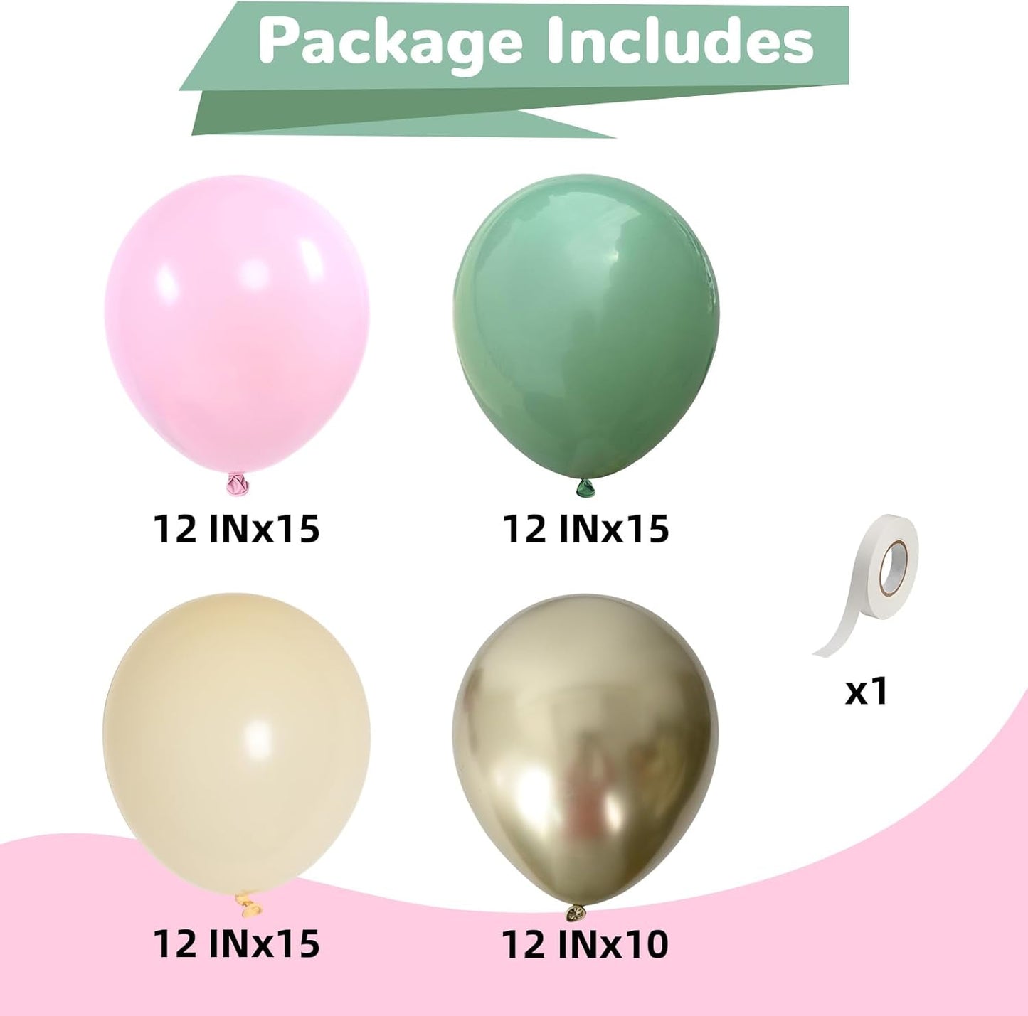 Sage Green Pink Balloons 12 Inch Olive Green Pastel Pink Ivory Metallic Gold Latex Balloon for Boho Baby in Bloom Fairy Floral Wildflower Tea Safari Jungle Baby Shower Birthday Party Decoration