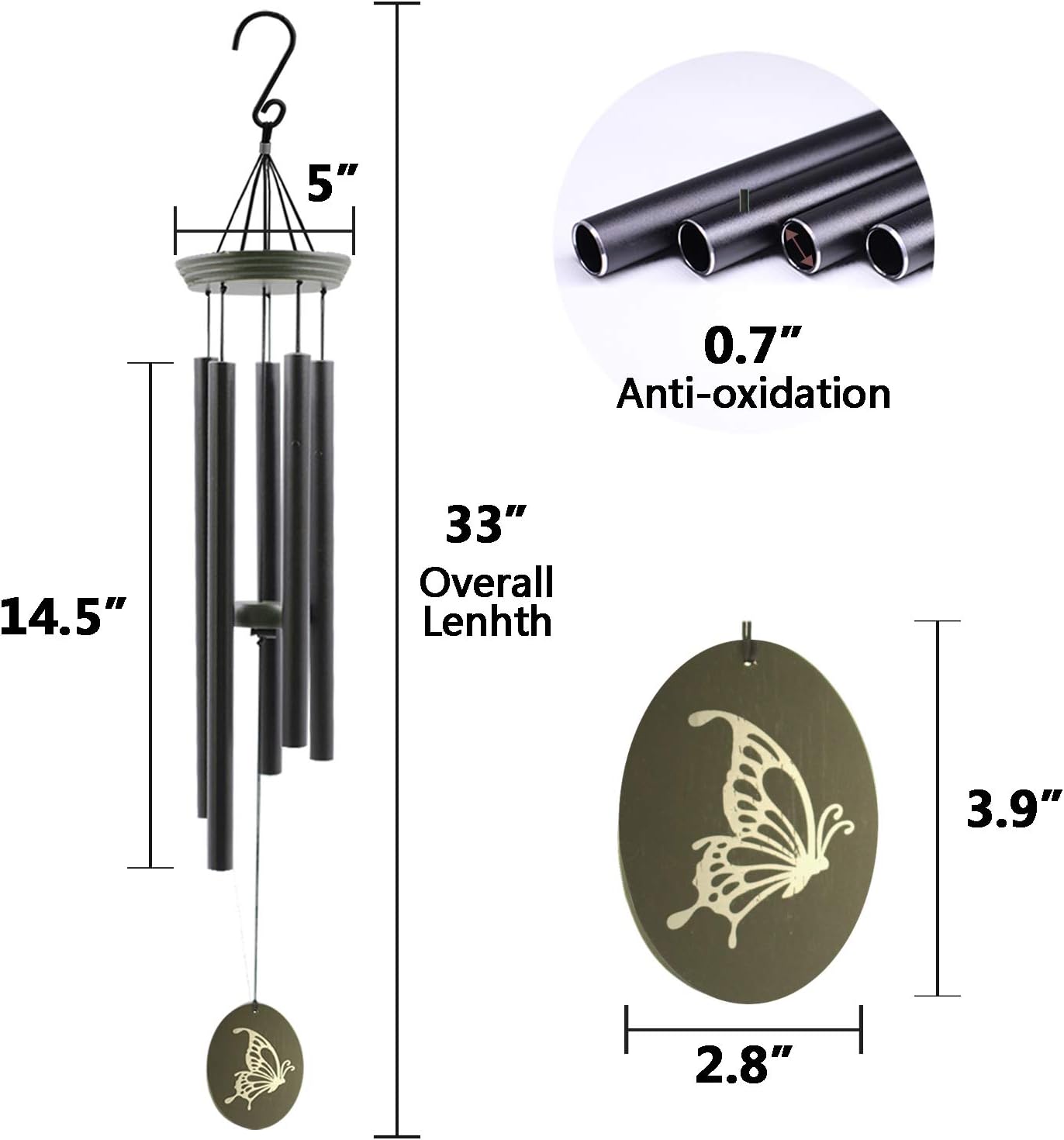 Wind Chimes for Outside, WindChimes Outdoor Tuned Soothing Melody, Wind Chimes Gifts for Mom, Wind Chime Outdoor Decoration, Patio, Garden, Yard. Butterfly Wind-Chime