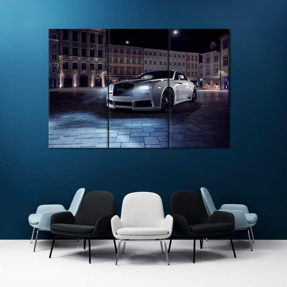 TUMOVO 3 Pieces Wall Art Cityscape and White Supercar Painting Pictures Print On Canvas Car The Picture for Home Modern Decoration Stretched by Wooden Frame Ready to Hang - 40 x 20inch x 3 Panels