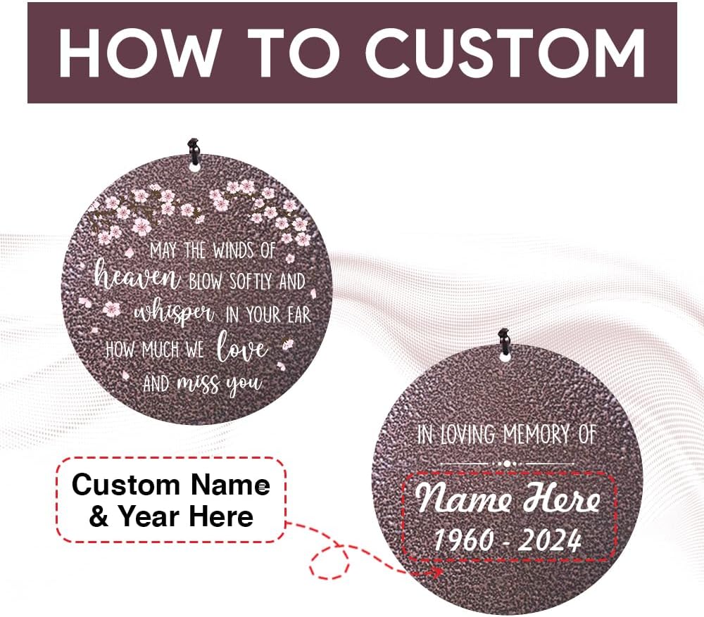 Personalized Wind Chimes, Peach Blossom Sympathy Wind Chime, in Loving Memory for Loss of Loved Dad/Mom, Large Commemorative Sympathy Bereavement Condolences Gifts for Funeral