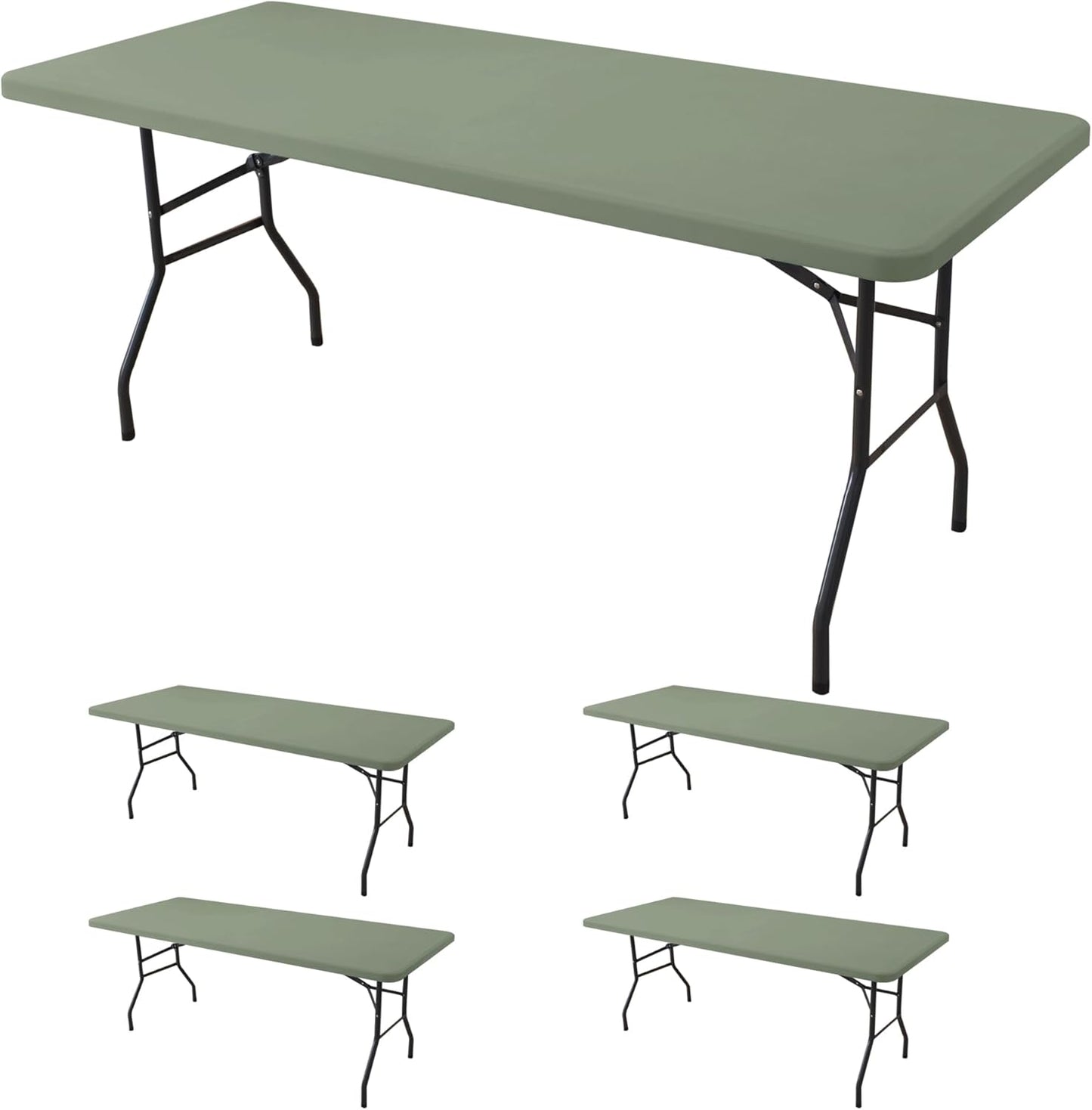 Fitted Tablecloth for 6 Foot Rectangle Tables-4 Pack Sage Elastic Outdoor Picnic Table Cover-Spandex Stretch Folding Table Cloths 6 ft for Camping Dining Room Patio Kitchen Banquet Party