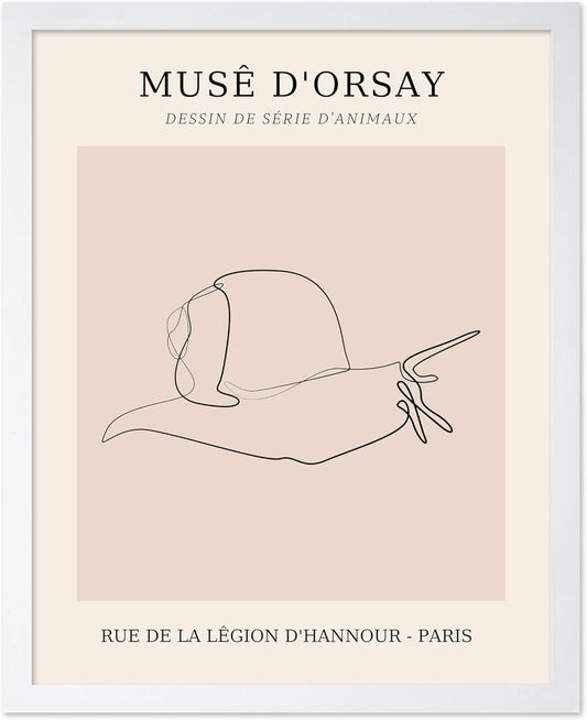 Poster Master Vintage Poster - Retro One Line Snail Drawing Print - Snail Line Art - Minimal Gift for Men, Women, Animal Lover - Abstract Wall Decor for Home, Office, 16x20 White Framed