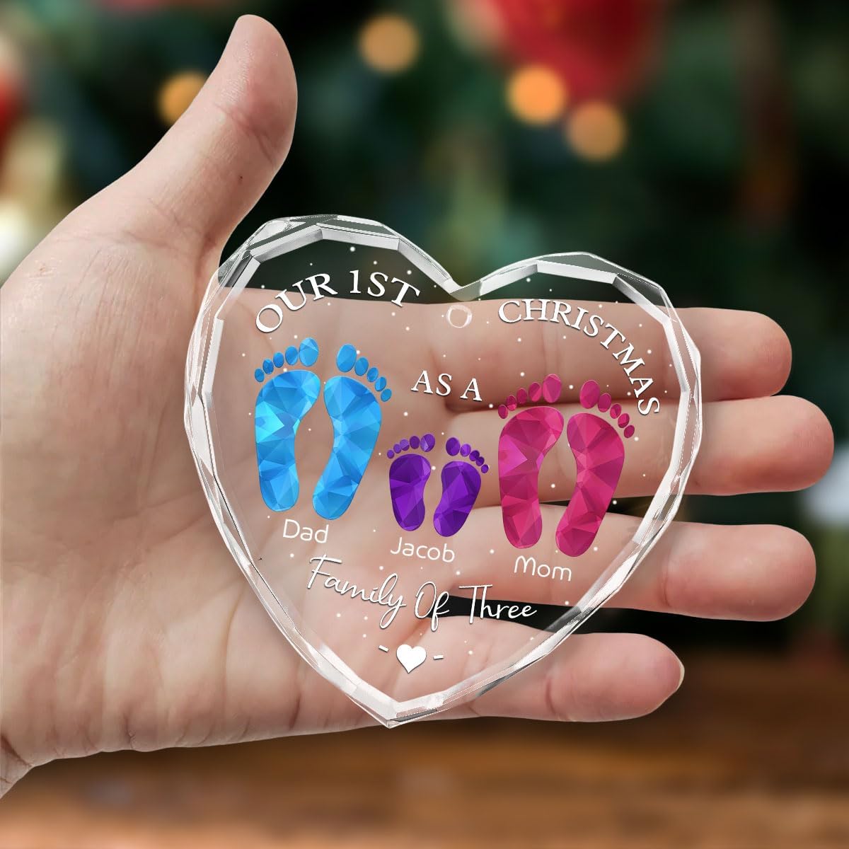 First Christmas As A Family - Personalized Custom Glass Ornament for Family of 10 People and Pets, 1st Xmas Family Ornament 2024 Baby's First Christmas