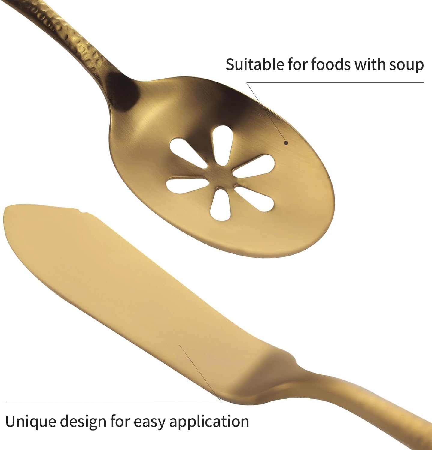 Silverware 45-Piece Matte Gold Hammered Flatware Set with Serving Utensils, Stainless Steel Thick Handle Matte Polished Cutlery Set for Wedding Hotel Restaurant, Service for 8