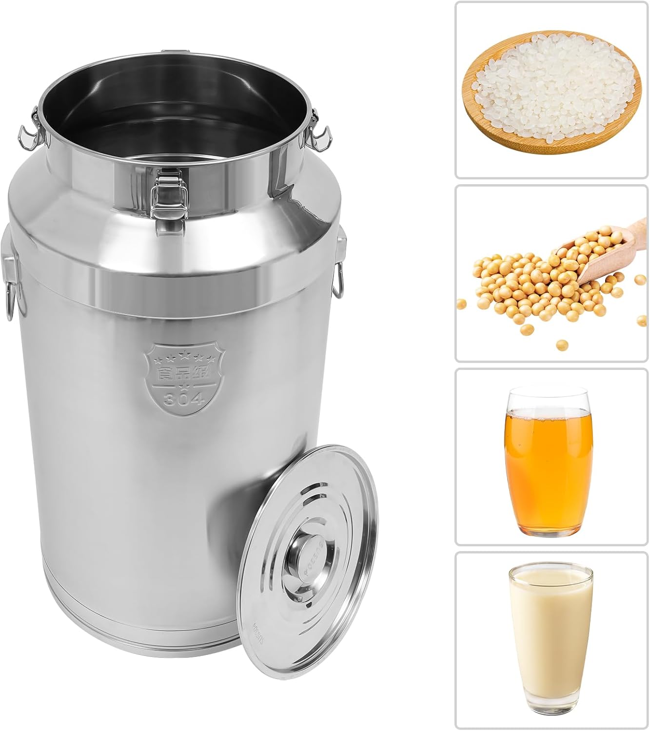 Stainless Steel Milk Can, 304 Stainless Steel Pail 23Gal Milk Can with Sealed Lid, 88L Hanging Lid Metal Milk Jug Bucket for Oil Tea Wine