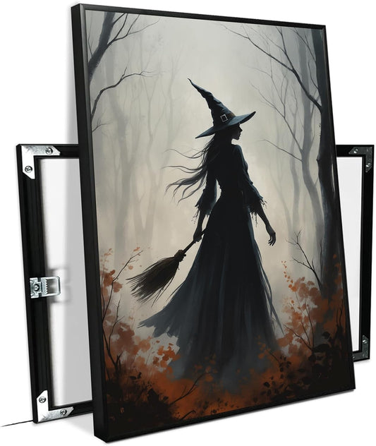 JFHCQJPK Vintage forest witch silhouette poster Halloween mural poster decoration mural art magic suitable for home living room bedroom16x24in Metal blackFramed