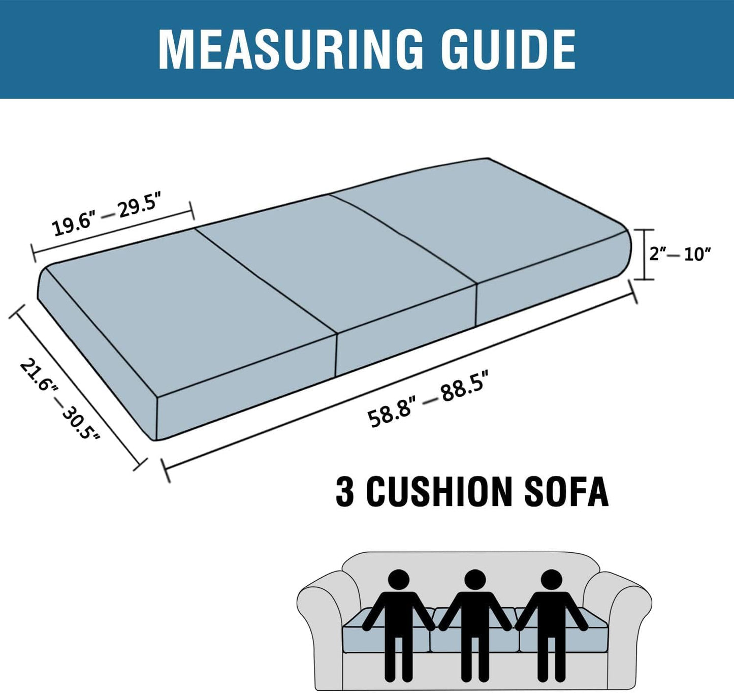 H.VERSAILTEX Super Stretch Individual Seat Cushion Covers Sofa Covers Slipcover Sets Thick Jacquard Textured Twill Fabric (3 Piece, Dusty Blue)