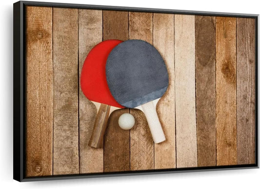 ElephantStock Ping Pong Wall Art - Horizontal Framed Canvas - 1-Piece Living Room Wall Decor - Photography Canvas Print - Brown and Red Decor for Wall - 40" X 27"