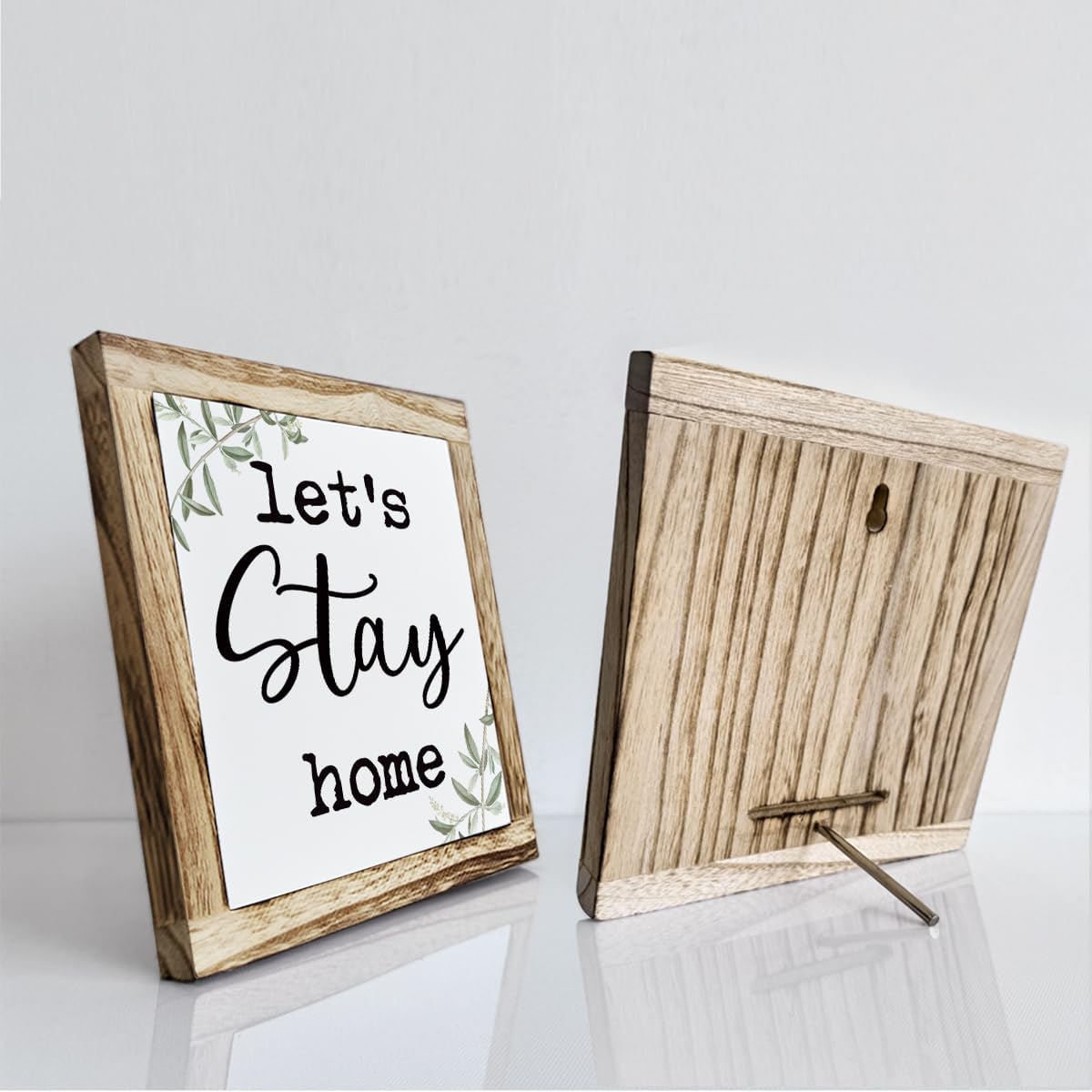 Rustic Wooden “Let’s Stay Home” Sign – Wooden Plaques Sign Table Decor, Shelf or Desk Decor, Farmhouse Living Room and Family Room Decoration, Cozy Home Accent and Housewarming Gift