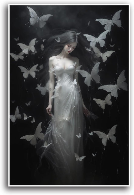 JFHCQJPK Vintage Gothic Feminine Canvas Wall Art Print Butterfly Poster Moody Female Wall Art Retro Artwork Dark College Decor for Home Bedroom8x12in Frameless