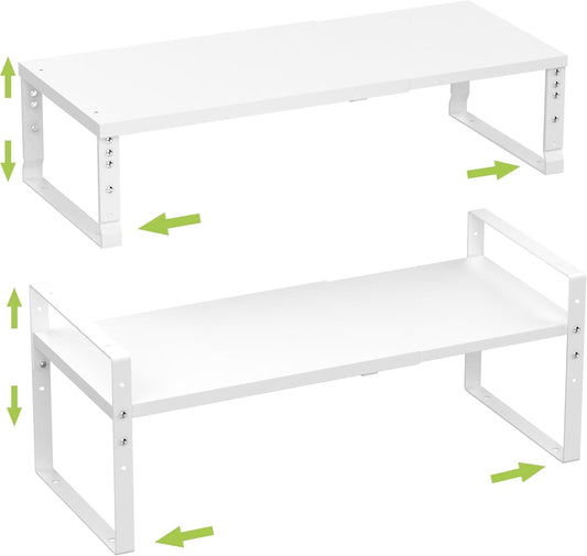 Expandable,Stackable Spice Rack,Seasoning Organizer and Storage,Spices Jar Racks for Cabinet,Countertop, Metal Pantry, Cupboard,Laundry Storages,Heavy Duty(2 PACKS/LARGE/WHITE)