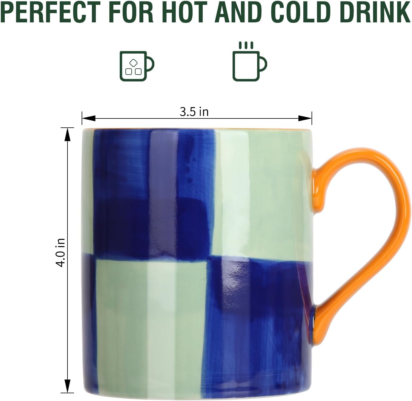 Koja Colorful Hand Painted 16 oz. Porcelain Ceramic Mugs Set. Service for 4.