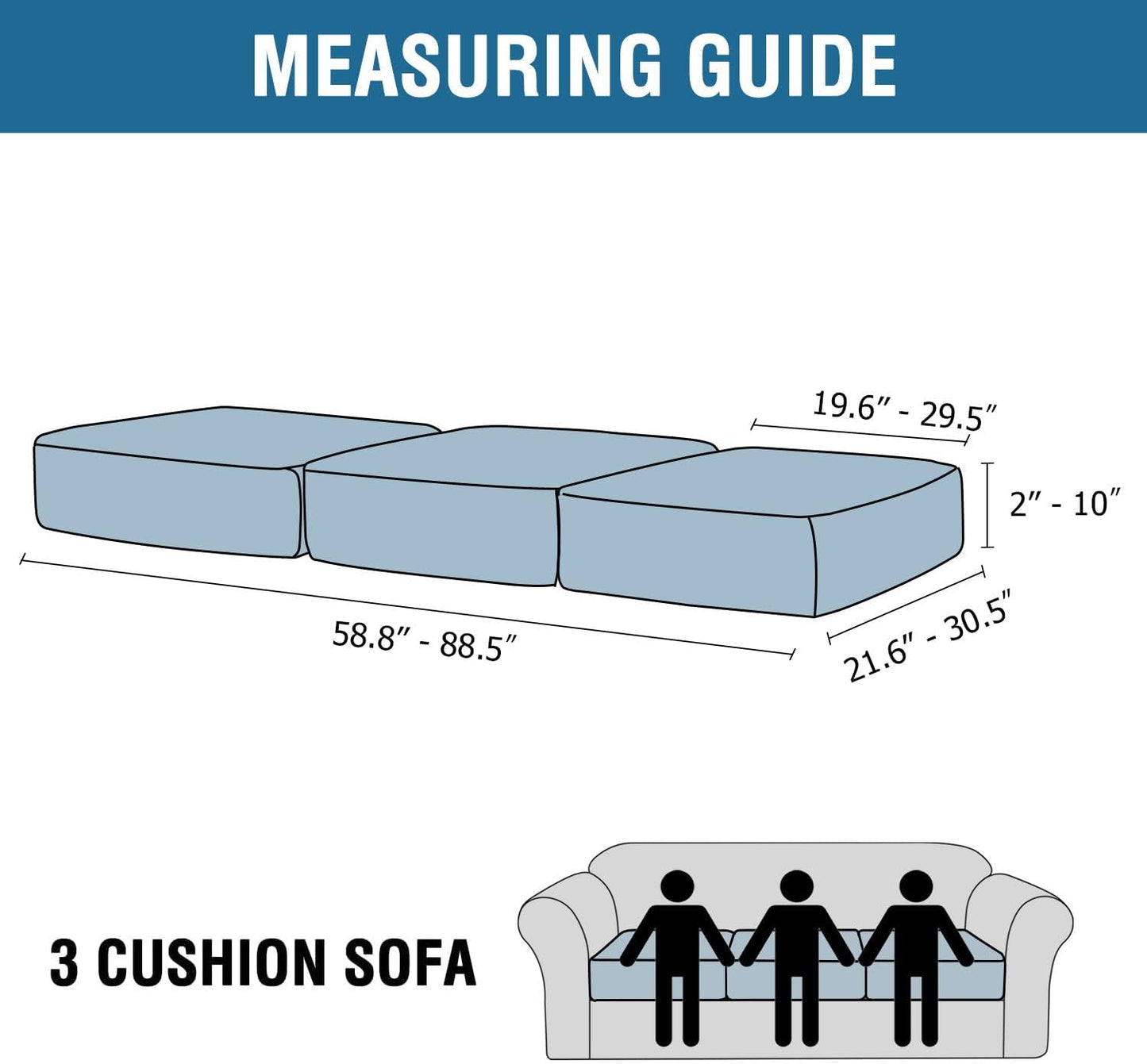 H.VERSAILTEX Velvet Stretch Couch Cushion Cover Plush Cushion Slipcover for Sofa Cushion Furniture Protector Seat Cushion Sofa Cover (3 Piece Sofa Cushion Covers, Stone Blue)