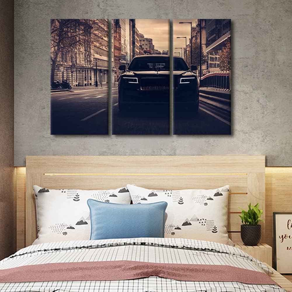 TUMOVO Retro Canvas Art Wall Decor Black Car on the Street Bedroom Wall Art Pictures for Living Room Vintage Rustic Wall Painting Modern Wall Art Stretched and Framed Ready to Hang 36" Wx24 H