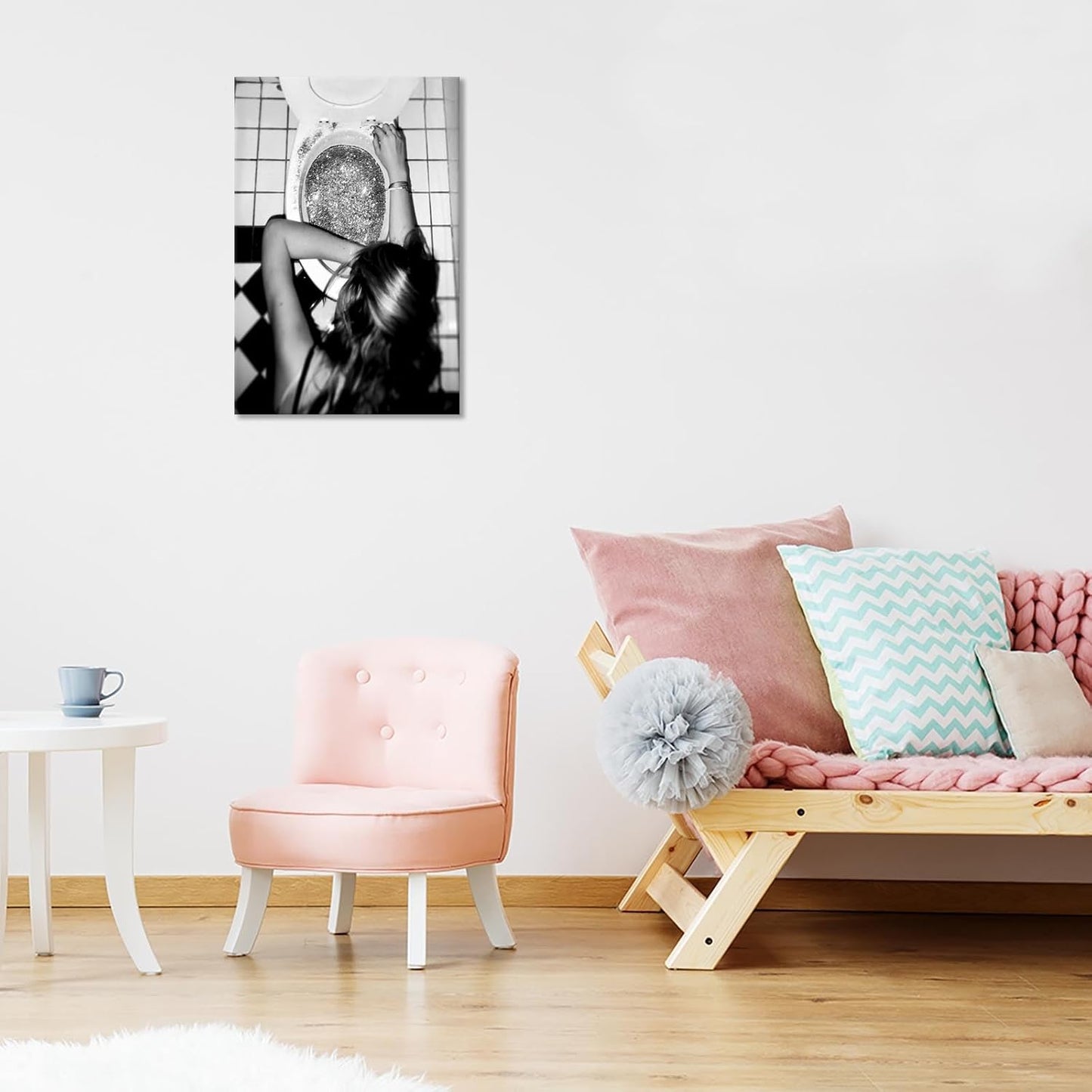 Funny Bathroom Wall Art Black and White posters Bar Disco Party prints painting Girls Bathroom Canvas wall art Funky aesthetics Teen Girl Bedroom wall decor for 16x24in Framed