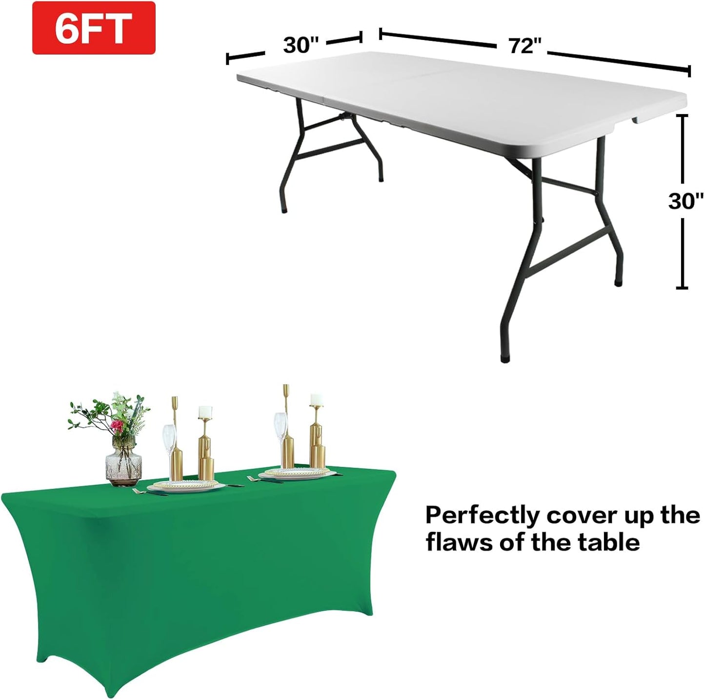 IVAPUPU 4FT Table Cloth for Rectangular Fitted Events Stretch Emerald Green Table Covers Washable Cover Spandex Tablecloth Protector for Party, Wedding, Cocktail, Banquet, Festival