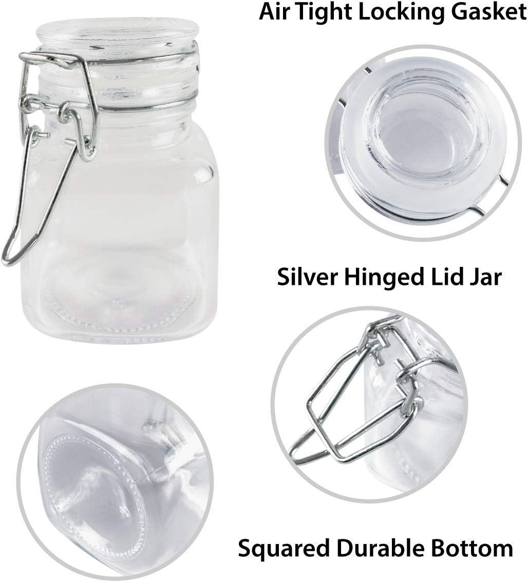 3 1/4" Square Glass 3oz Jar with Hinge Glass Lid for Home Kitchen, Arts & Crafts Projects, Decoration, Snack Foods and Sauces (4 Pack) by Super Z Outlet