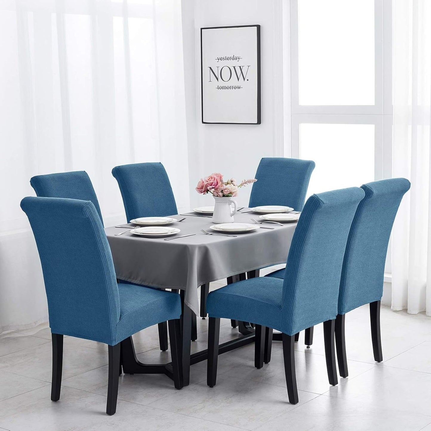 Joccun Chair Covers for Dining Room Set of 6,Chair Slipcovers Stretch Dining Room Chair Covers Seat Protector,Washable Parsons Chair Cover for Home,Hotel,Banquet(Dark Blue,6 Pack)