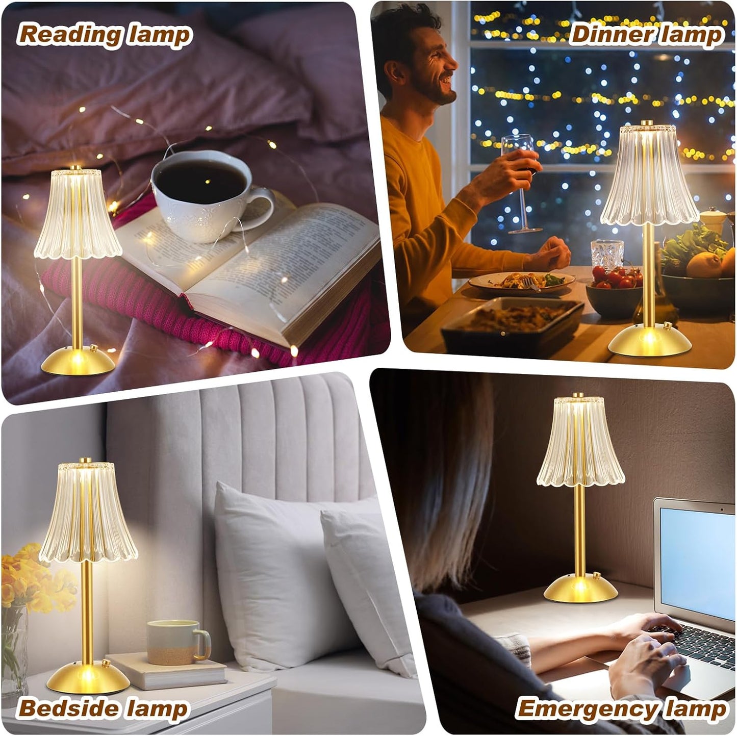 Liliful 1 Pcs LED Portable Cordless Table Lamp Touch Battery Operated Rechargeable Desk Lamp 3 Color Dimmable for Bedroom Living Room Dining (Rose Style,Gold)