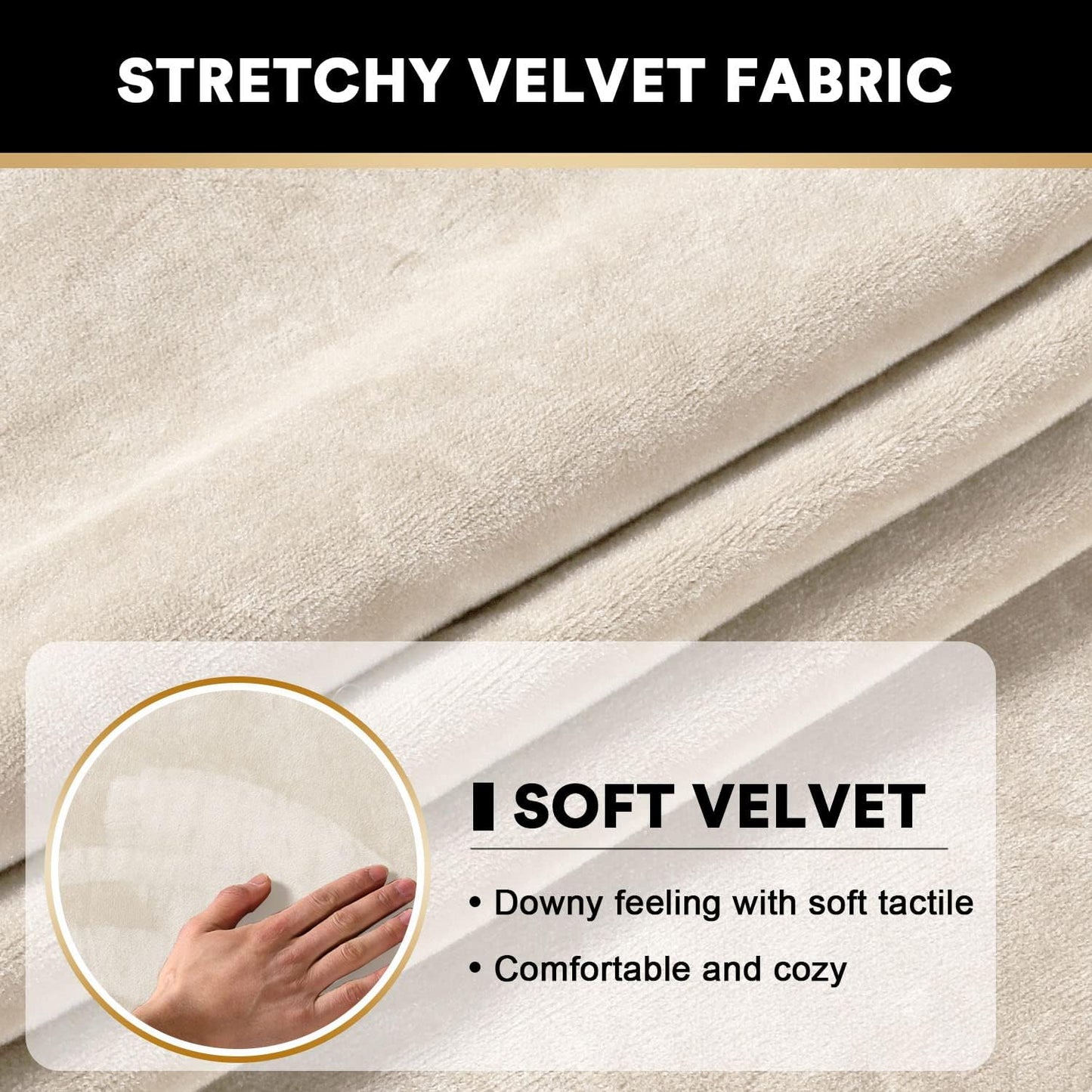 PrinceDeco Velvet Couch Cushion Cover Stretch Sofa Seat Covers Washable Cushion Slipcover for Chair Love Seat Sofa Cushion Furniture Protector Seat Cushion Sofa Cover (Each Width Up to 29.5", Ivory)