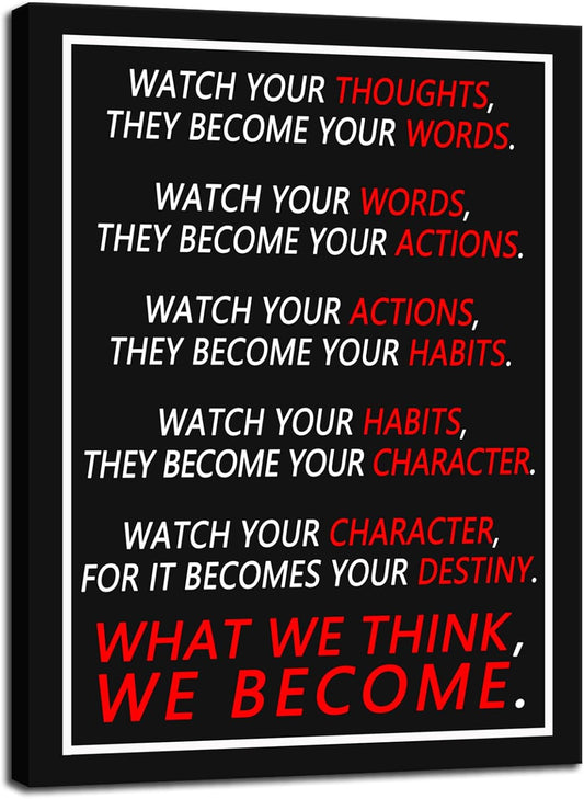 Inspirational Canvas Wall Art Office Wall Decor Watch Your Thoughts Motivational Positive Quotes Canvas Pictures Painting Prints Artwork Classroom Bedroom Home Decor Wood Framed [18''Wx 24''H]