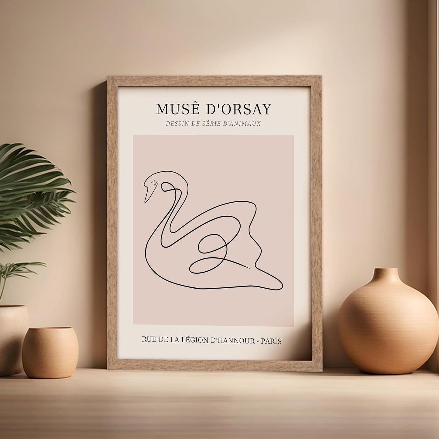 Poster Master Vintage Poster - Retro One Line Swan Drawing Print - Swan Art - Bird Art - Minimal Gift for Her, Animal Lover - Abstract Decor for Home, Office, Bedroom, 16x20 Beige Framed