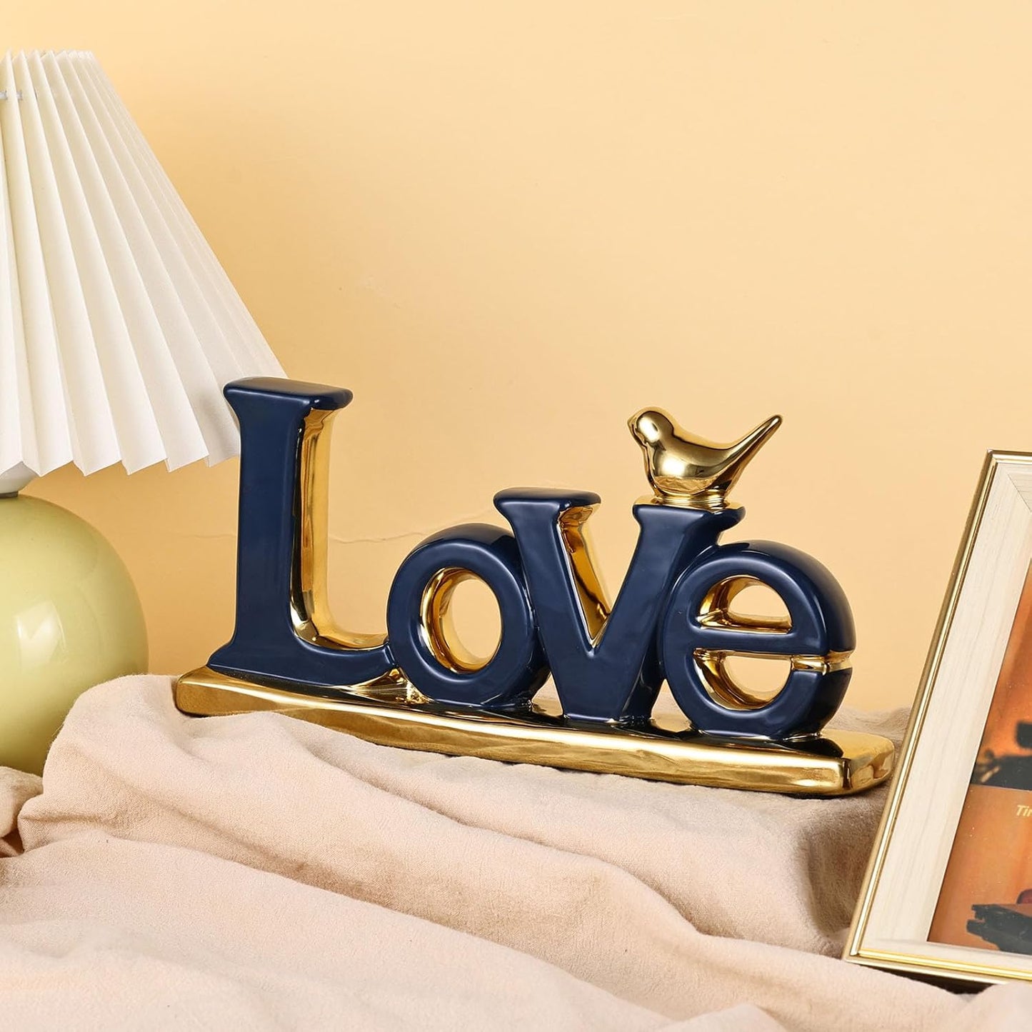 Love Sign Decoration,Blue and Gold Love Signs for Home Decor Statue,Modern Bird Sculpture Personalized Love Decor,Gold Style Figurine Decorative Ornaments for Living Room,Bedroom,Desktop,Cabinets
