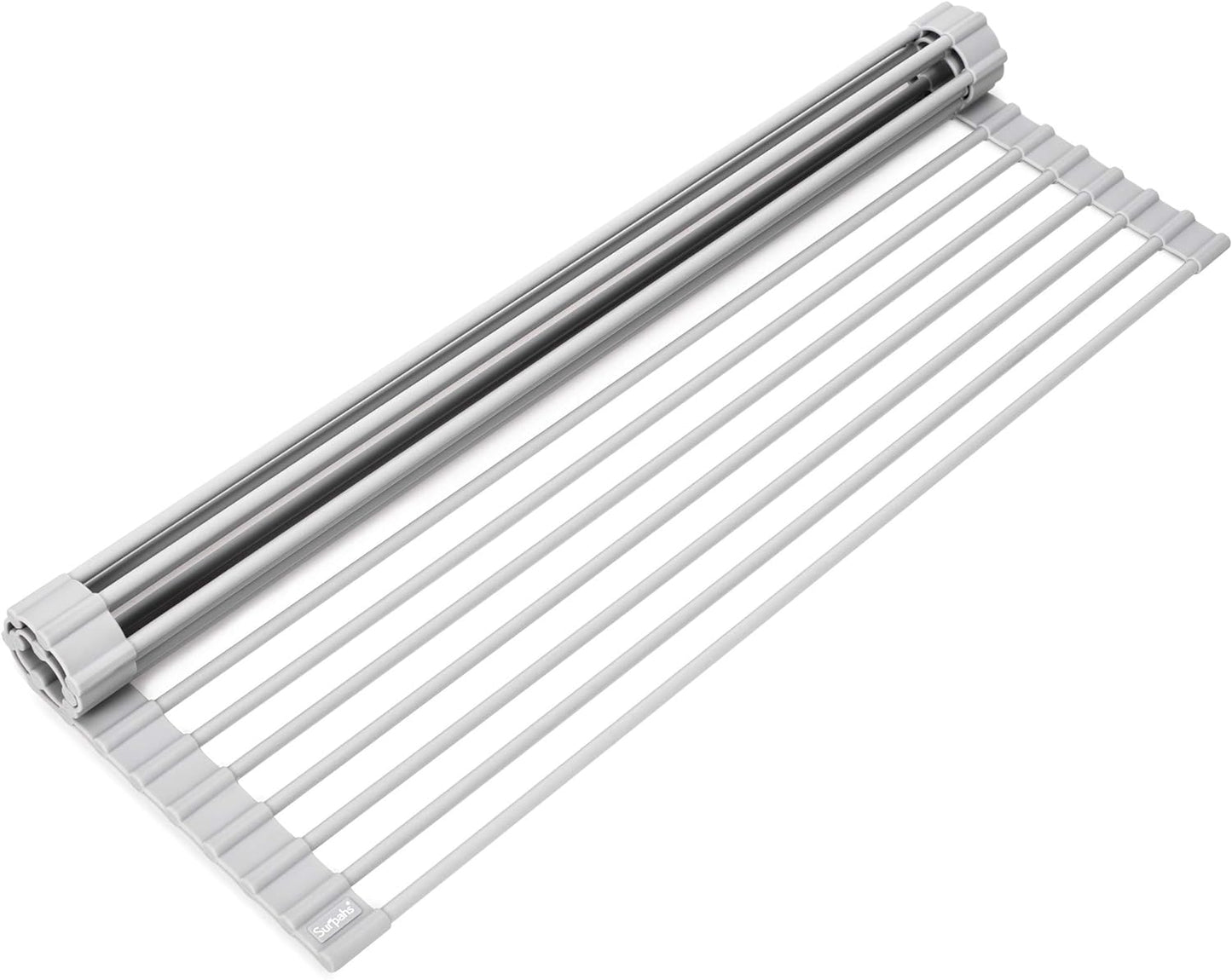 Surpahs Over Sink Foldable Multipurpose Roll-Up Dish Drying Rack, Silicone Wrapped Stainless Steel, Warm Gray, 20.5" x 13.1"