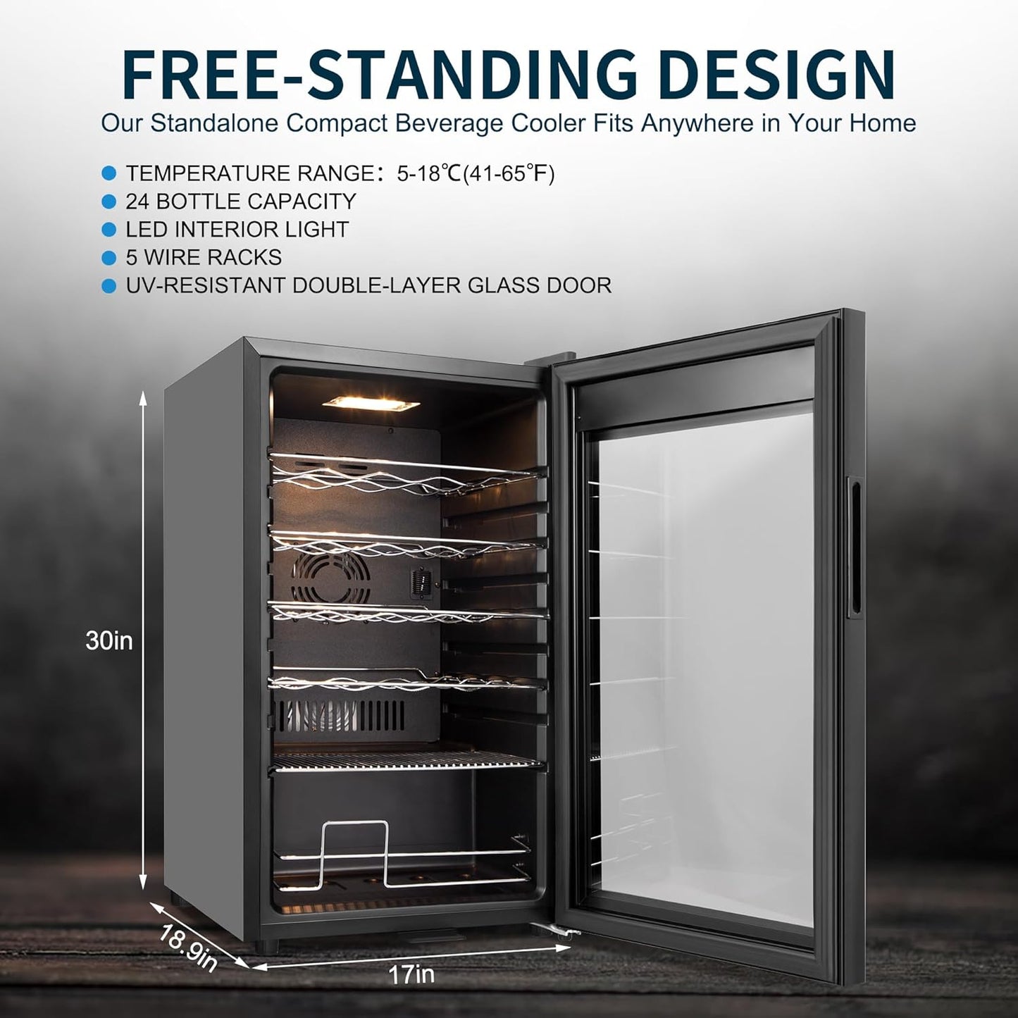 24 Bottles Wine Cooler Refrigerator, Small Wine Fridge Mini Wine Fridge Countertop with Glass Door Wine Cellars for Red Wine, Champagne, Dry White Wine, Sparkling Wines