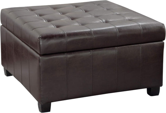 Christopher Knight Home Alexandria Bonded Leather Storage Ottoman, Marbled Brown , 31” x 31”x 18.6”