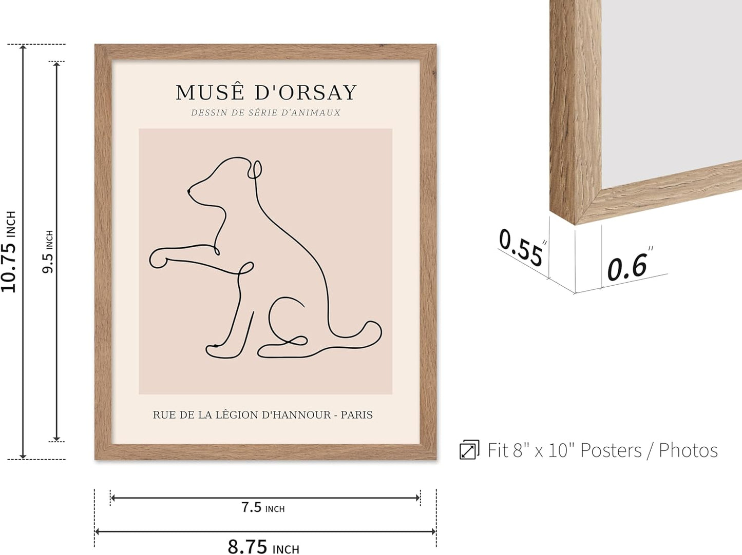 Poster Master Vintage Poster - Retro One Line Dog Drawing Print - Dog Art - Minimal Gift for Men, Women, Animal Lover - Abstract Wall Decor for Home, Office, Bedroom, 8x10 Beige Framed