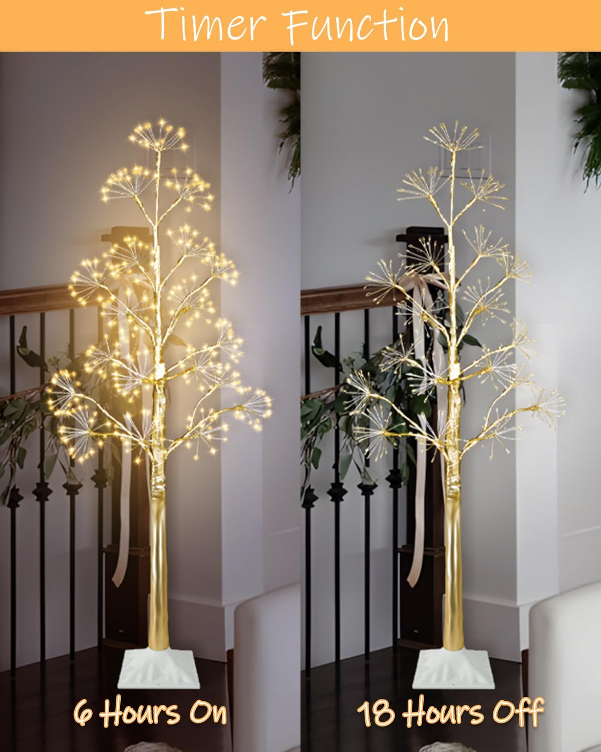 4FT Lighted Birch Tree Christmas Artificial Twig Tree with 380 LED Lights Timer 8 Mode Xmas Tree for Holiday Party Wedding Indoor Outdoor Decor