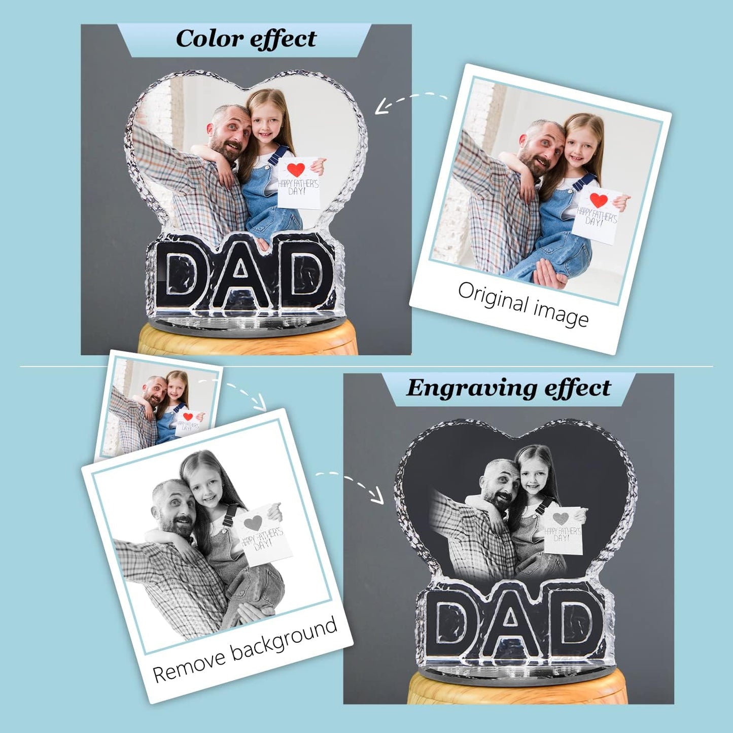 Dad Gift Unique Color Print Custom Photo Crystal Night Light Ornament for Dad Daddy Day Birthday Christmas Gift Atmosphere Light