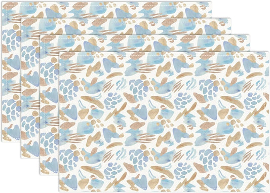 Blue and Brown Placemats Set of 4, Watercolor Table Mat for Home Kitchen, Restaurants, Outdoor Linen Washable Place Mats 12x18 inch Party Event Dining Decoration-07