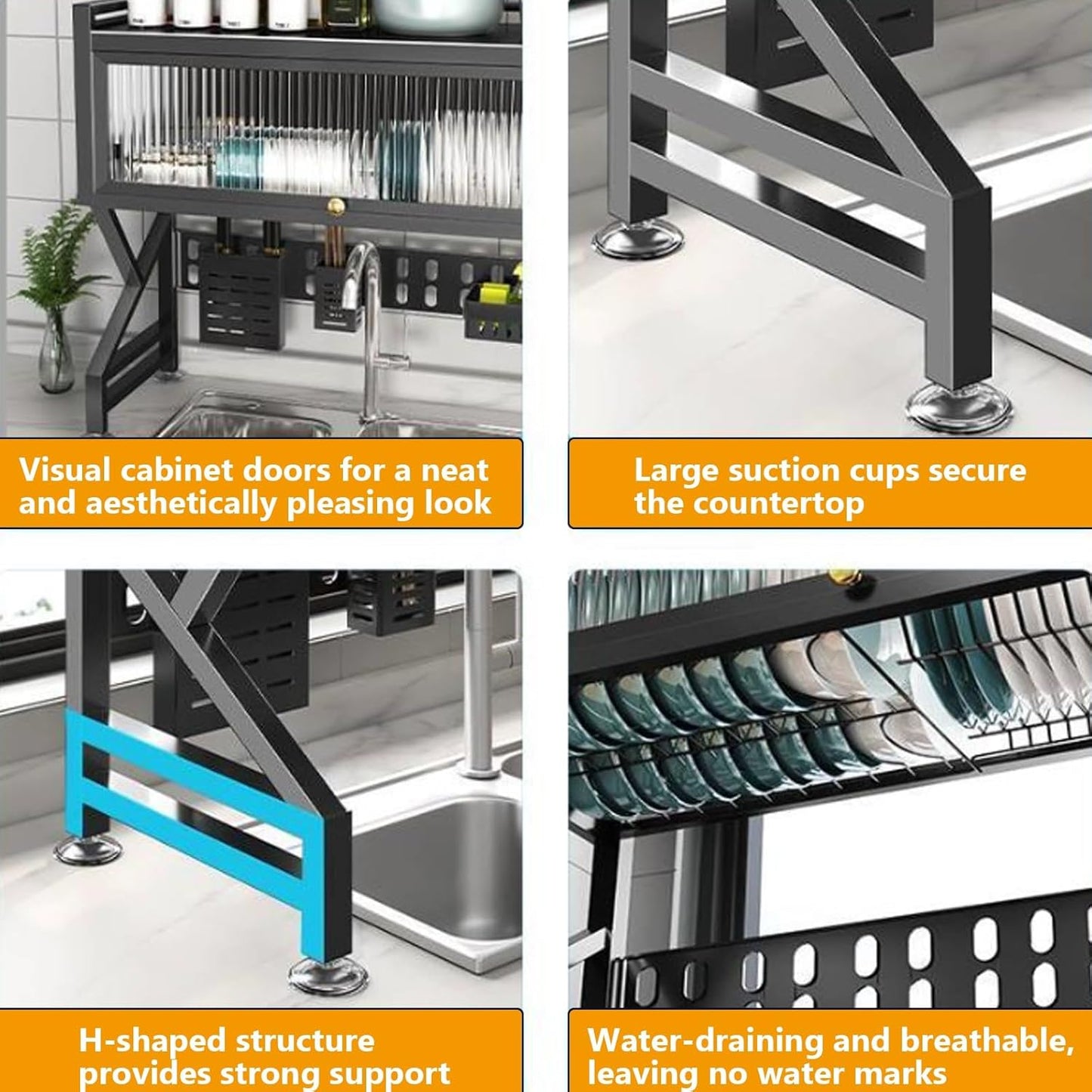 Kitchen sink rack dishwashing sink countertop dustproof cupboard storage multifunctional tableware storage drain rack double layer,KeepKitchen Sink Shlef Organized Space-Saving(White,85cm/33.5in)