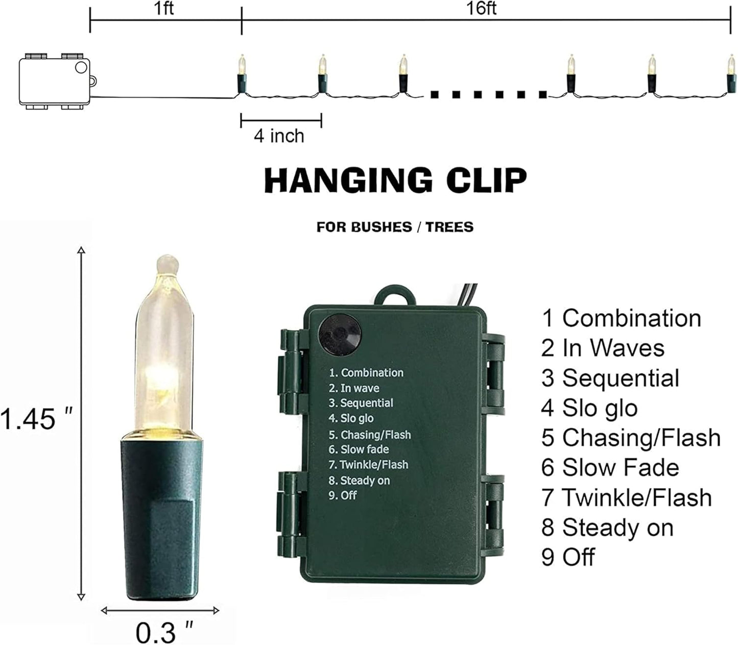 Dazzle Bright 50 LED Batter Operated Christmas Lights, 16 FT Waterproof Mini String Lights with 8 Modes for Xmas Indoor Outdoor Yard Garden Holiday Wedding Decorations, Warm White