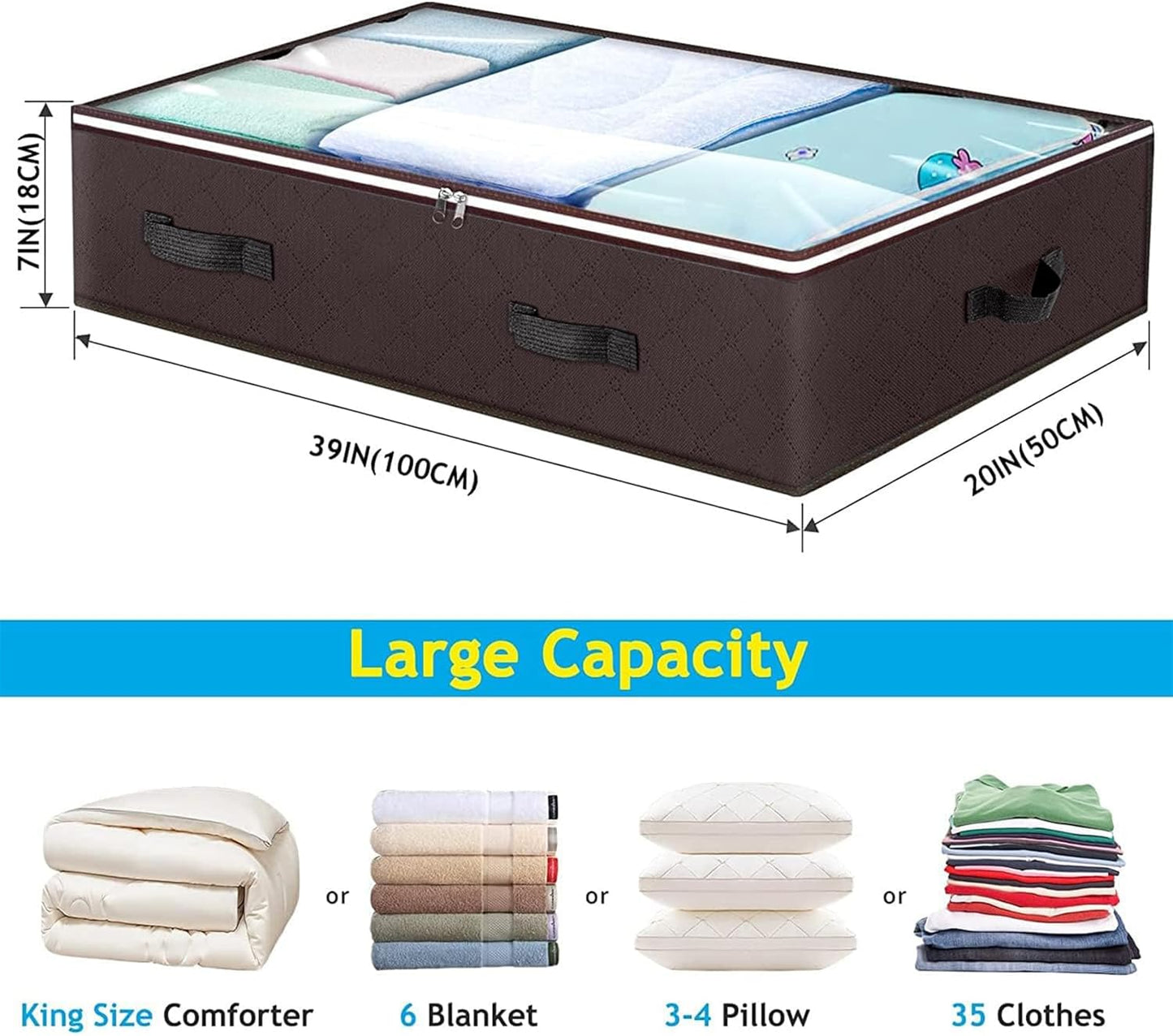 Budding Joy 6 Pack 90L Under bed Storage Containers Organizer Large Capacity Underbed Clothes Storage Bins Organization and Storage Bedroom Foldable Storage Bags with Clear Window Brown