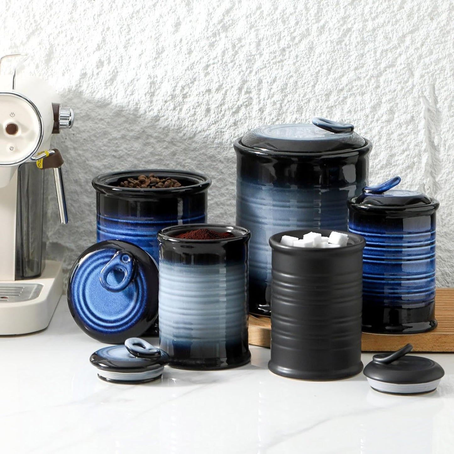 Nihow Food Storage Jar Sets: Ceramic Container with Air Tight Lid for Flour/Sugar/Rice/Coffee/Cookies/Candy - Seal Damp-proof Canister for The Kitchen - Set of 3 （Matte Black）